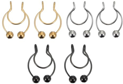 HORIALENCE Set da 6 Anelli al Naso Decorazione alla Moda Finti in Acciaio Inossidabile Forma Corna Senza Piercing per Feste e Matrimoni