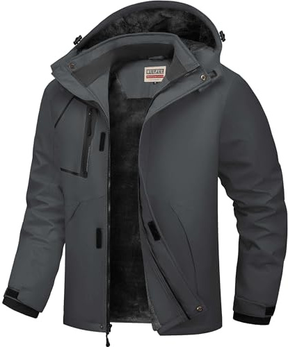 WULFUL Men's Waterproof Ski Jacket Warm Winter Coats Windproof Winter Jackets for Men Fleece Lined Windbreaker with Hood