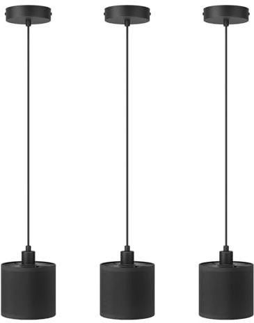 Klighten 3Pcs Lampada a Sospensione E14, Design Moderno, Regolabile in Altezza, Lampadario a Sospensione Semplice per Tavolo da Pranzo Soggiorno Cucina, 40W Max, Lampadina non Inclusa, Nero