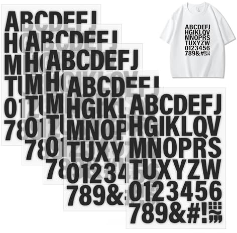 6 Sheets 252 PCS 2 Inch Iron On Transfers for T Shirts, Black Heat Transfer Letters for DIY Crafts, Personalizing School Leavers Shirts, Team Jerseys and Custom Apparel