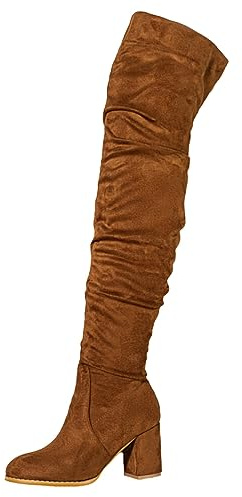Allbestop Cuissardes Femme, Botte Cuissarde Femme Bottes Longues pour Bottes Talon Haut Talons Cuir Mollet Large Longues pour(Marron,40)