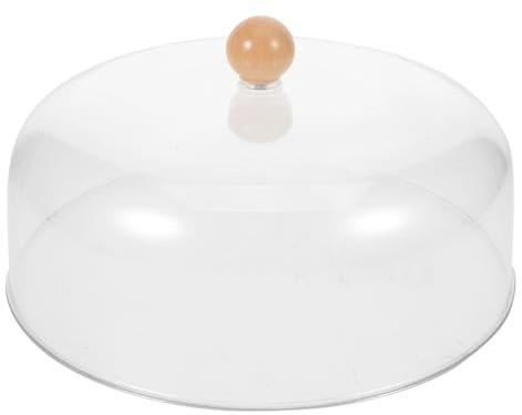 Housoutil Coperchio Rotondo per Alimenti e Torta 23 Cm in Acrilico Trasparente Manico in Legno, Copertura a Cupola per Formaggi e Pasticceria, Protezione Igienica per Cucina e Buffet