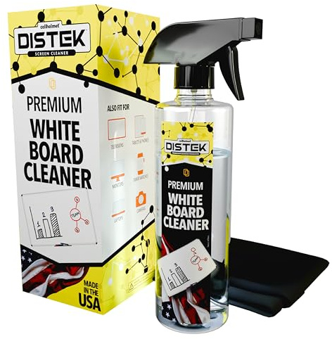 cellhelmet Distek Whiteboard Cleaner Spray 473 mL with Large Microfiber Cloth | Made in the USA | Streak-Free Application for Classroom, Office, & Gym Whiteboards | Safe on Painted & Melamine Board