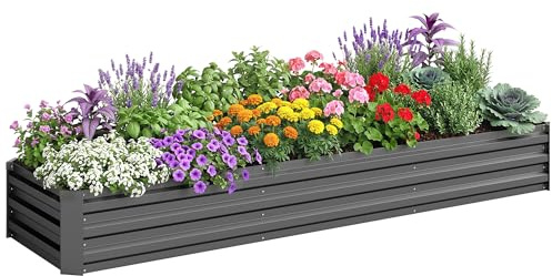 Outsunny Jardinera Exterior Grande Rectangular de Acero Galvanizado, Huerto Urbano para Cultivar Plantas Hierba, Macetero Grande Exterior con Base Abierta Resistente a la Intemperie 240x60x30 cm Gris