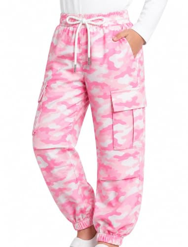 JiAmy Pantalon cargo pour filles, taille élastique, pantalon de parachute décontracté, multi-poches, pantalon de jogging Y2k pour enfants de 5 à 14 ans