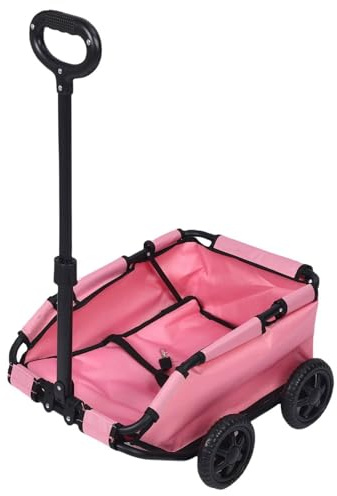 Colcolo Folding Travel Cart Portable Pet Trolley Flexible Handle Easy Steering Secure Carrier Internal Buckles Four-Wheel Design Foldable for Storage Suitable, Pink