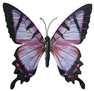 Large Metal Butterfly Pink and Black Outdoor Garden Home Decoration Wall Art by Primus