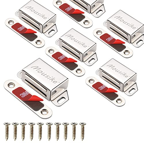 Mousike Magnete per Armadietto 15KG in Acciaio Inox Serratura Magnetica per Porta Armadio da Cucina Armadio Armadio Serratura per Cassetto Porta dell'Armadio (argento 6 pezzi)