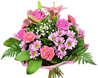 Belle in Pink Fresh Flowers Bouquet Pink Roses, Carnations, Lilies, Delivery Summer Arrangement Gifting for Birthday Celebrations, Anniversary, Get Well, Thank You, Weddings, Her Occasions