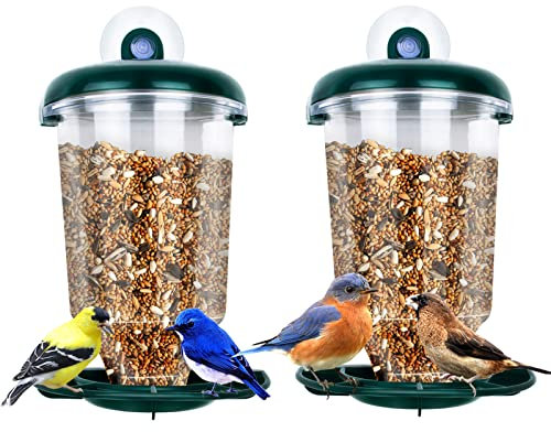 Fågelmatare för fönster, 2-pack, fågelhus för utomhusbruk, fågelmatare med starka sugkoppar och avtagbar frölåda. Utomhus fågelmatare för vilda fåglar, kardinal, blåfågel