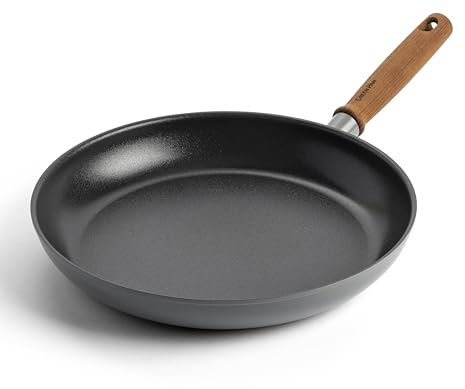 Greenpan Mayflower Pro Hard Anodized Healthy Ceramic Nonstick 30 cm Frying Pan Skillet, Vintage Wood Handle, PFAS-Free, Induction Suitable, Charcoal Gray