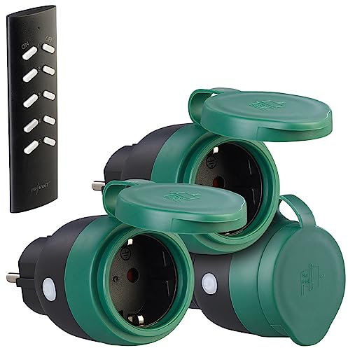 revolt Funksteckdose außen: 3er-Set Outdoor-Mini-Funksteckdosen, Fernbedienung, bis 3.680 W, IP44 (Funksteckdosen Außenbereich, Funkschalter aussen Fernbedienung, Weihnachtsbaumbeleuchtung)