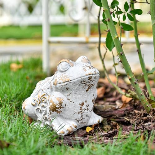 Sungmor Figura de rana para decoración de jardín, estatua de rana de cemento para patio, césped, decoración de piedra grande para interiores y exteriores, divertida escultura de animales, regalo de