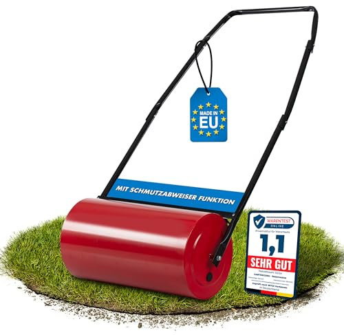 GartenGuru® Rodillo de césped de 50 cm [duradero y resistente] – Incluye deflector de suciedad – Rodillo de césped rellenable hasta 45 kg de arena y agua – Rodillo de jardín de acero – Rodillo manual