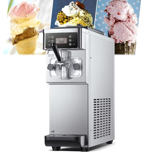 WhAeoy Macchina per Gelato Commerciale da 1200 W, Macchine per Gelato Soft da 12-16 L/h, con Schermo LCD, Congelamento Rapido con Un Clic + Pulizia Automatica, per Negozi di Snack,A