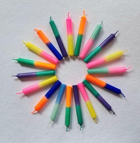 GLOWYBOX Geburtstagskerzen für Kerzenring Kerzen für Kindergeburtstag bunte Kinderkerzen Geburtstagszug Minikerzen bunt Baumkerzen bunt neon dip Dye Kerzen neonpink