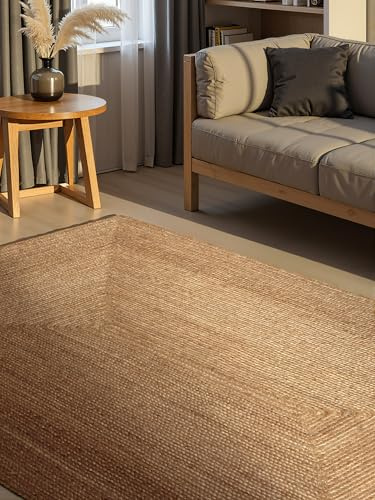 Hanse Home Juno Juteteppich - Natur Wohnzimmerteppich aus 100% Jute, Handgewebt - Robust & Pflegeleicht - Moderner, Boho Naturfaser Teppich, Natur Braun - 120x180cm