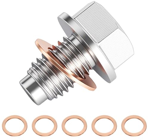 Vite di scarico dell'olio magnetica con guarnizione, vite di scarico dell'olio M12 x 1,25, dado di scarico in acciaio inox, adattatore magnetico per coppa dell'olio, con guarnizioni (M12 x 1,25)