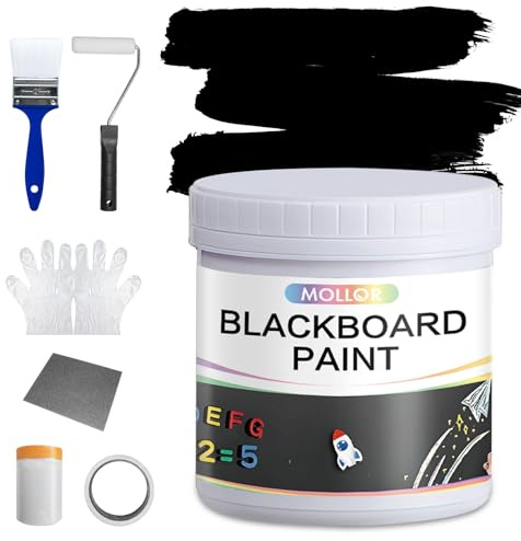 Mollor Chalkboard Paint Black Chalk Board Paint for Wall, Wood, Metal, Glass, Plaster Boards Sign, Frame or Any Surface, Use with Chalk Pen Wet Erase, Non-Toxic, Quick-Dry - 1000g, 32Oz Cover 130 sf