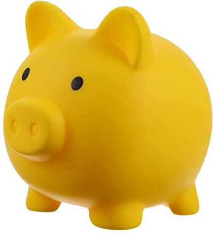FRCOLOR Banca de Cerdito Vinilo Amarillo Pequeña Resistente para Niñas Hucha Forma de Cerdo para y Decoración de Escritorio