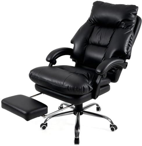 Warmiehomy Big and Tall Office Chair, PU Leather Executive Office Chair with Footrest, High Back Desk Chair for Home, Gaming Chair with Lumbar Support, Heavy Duty Support up to 400 lbs, Black
