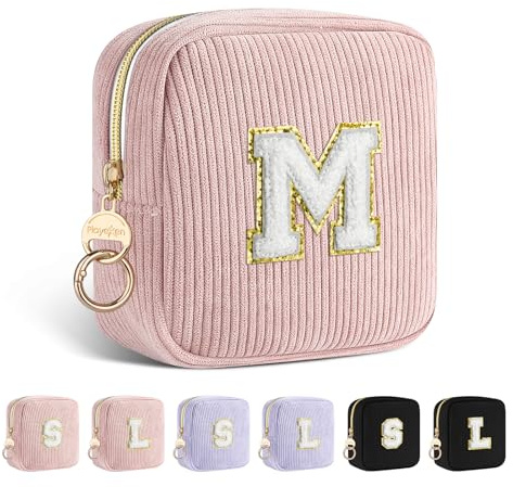 Porta Assorbenti da Borsa Piccolo Pochette Personalizzata con Iniziale Sacchetti di Tela per Porta-assorbenti Igienici Piccola Borsetta Ragazza Mestruale Tampons Cosmetica Donna Regalo(Rosa M)