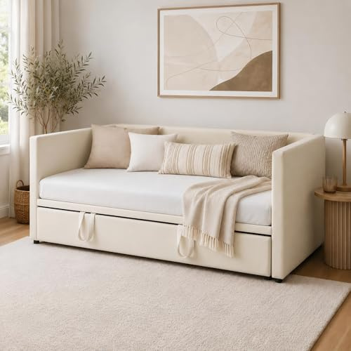 HFASD Sofá Cama Extensible 90/180x200 cm, Sofa Camas Convertible con Somier de Láminas, Cama de día Extensible a Camas Doble, Tejido Aterciopelado, Sin Colchón