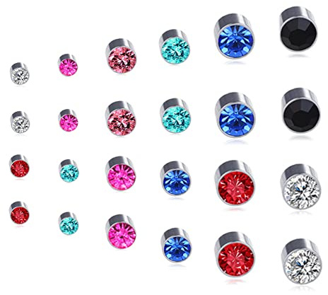 Spiritlele 12 Pairs Colors Crystal Magnetic Earrings Set CZ Clip on Non Piercing Fake Stud Earrings For Unisex