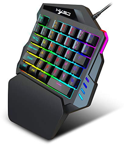 Hoopond Teclado de Juego mecánico con una Mano de One Handed Retroiluminación del Arco Iris Tecla de función Multimedia Teclado portátil para un Solo Jugador con reposamuñecas portátil