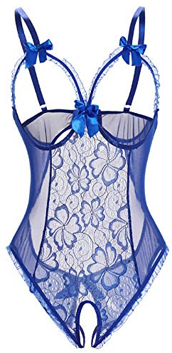 Voqeen Lingerie Sexy Femme Babydoll Body Dos Nu String sous-Vêtements en Dentelle Décolleté en V Une Pièce Transparentes