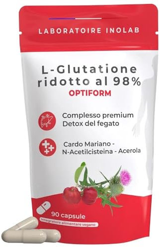 GLUTATIONE gastroresistente + NAC + Cardo Mariano + Acerola | Immunità Antiossidante Anti-invecchiamento | INOLAB Laboratorio