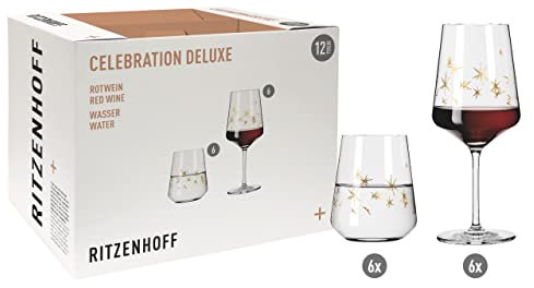 Ritzenhoff 6111013 Set de verres à vin rouge et à eau - série Celebration Deluxe - 12 pièces, pour 400 ml - pièce de designer, Or