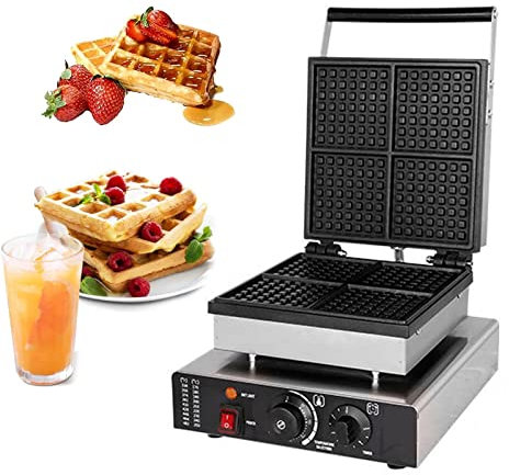 Piastra per Waffel Belga Professionale Maker, Commerciale Elettrica Macchina Waffle con Rivestimento Antiaderente, Acciaio Inox, Controllo della 50-250°C Temperatura Regolabile e 1-5H Timer,Style1