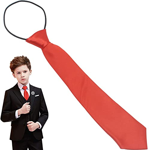 LRMYS 29CM Pre-Tied Kids Necktie, One Size Elasticated Satin Plain Colored Boys Girls Formal Tie for Wedding Graduation School Uniforms