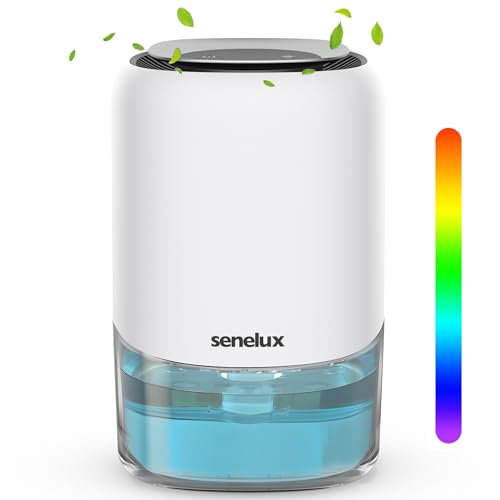 Senelux Deshumidificador eléctrico 1100 ml para hogar húmedo, 7 luces coloridas, portátil con apagado automático para ropa, dormitorio, molde, armario