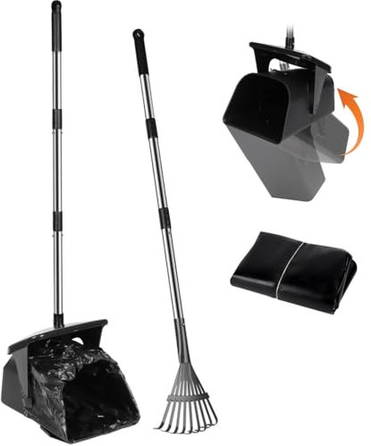 YGNNXRN Hundekotschaufel, 100CM Länge Griff Pooper Scooper Dreheimer, Rechen mit 20 Abfallbeuteln & Haken Tragbarer Poop Scooper ohne Bücken für große mittlere kleine Hunde