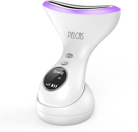 Appareil Anti Rides Visage, PELCAS Appareil Massage Visage avec Mode EMS, 3 Luminothérapies et Chauffage Constant à 43℃ pour Lifting du Visage et Double Menton