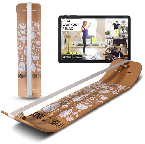 GIBBON Giboard-Set - Play White | Innovatives 106cm Balance Board | Gleichgewichtstrainer | Interaktives Training mit App | Für zu Hause oder unterwegs | Ideal für Tricks & Workouts | Inkl. Slackline