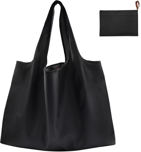 FenFang Einkaufstasche Faltbar Groß, Einkaufsbeutel Stoff Wiederverwendbare, Mehrwegtasche Faltbare Tasche Leichte Schnelltrocknend für Einkauf Reise Ausflug (Pures Schwarz)