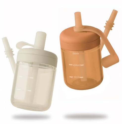 Moonkie Vaso Aprendizaje Bebé con Pajita, Botella Antiderrame de Silicona sin BPA, Apto para Lavavajillas, 150ml, 6 Meses+ (Arcilla Roja/Marfil)
