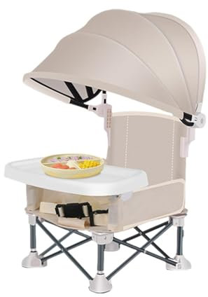 Trona Portatil Bebe, Silla De Comedor Con Asiento Elevador Plegable, Silla Plegable De Playa Para Bebe Con Bandeja Extraíble Y Sombrilla, Trona De Viaje Para Césped,Uso En Interiores/Exteriores