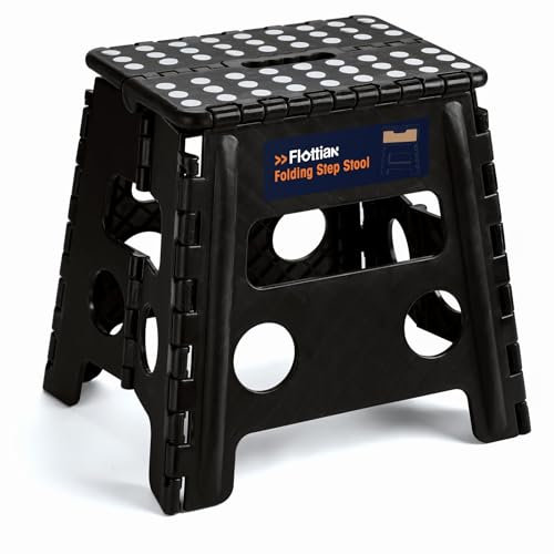 Flottian 13 Folding Step Stool for Adults and Kids Holds Up to 300 lbs,Non-Slip Folding Stools with Handle, Compact Plastic Foldable Step Stool for Bathroom,Bedroom, Kitchen Gray,1PC