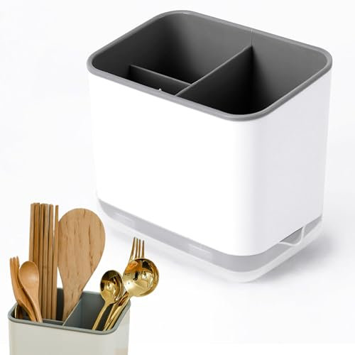 Esshogo Portautensili per Posate,Portaposate da Cucina, Scolaposate con Separatori, Porta Posate da Tavola,scolaposate da lavello,posate per lavello Riporre, Portaspazzolino da bagno con fondo antisci