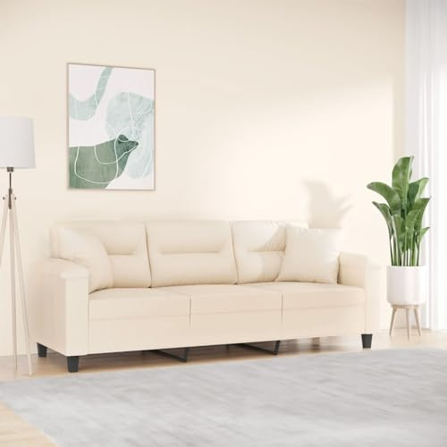 Willood Sofá de 3 Plazas con Cojines, Asiento con Reposabrazos, Sofá Tapizado de Televisión, Asiento para Salón, Tela de Microfibra Beige