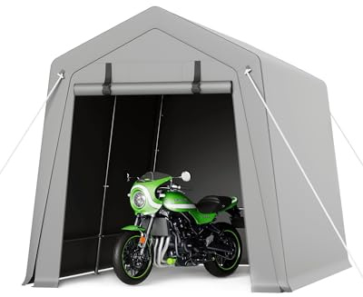 GarveeLife 7 x 10 ft Carport Storage Shed, Portable Garage with Roll-up Zipper Door, Heavy Duty Waterproof Tarp, Storage for Motorcycle, Bike, Firewood, Garden Tools