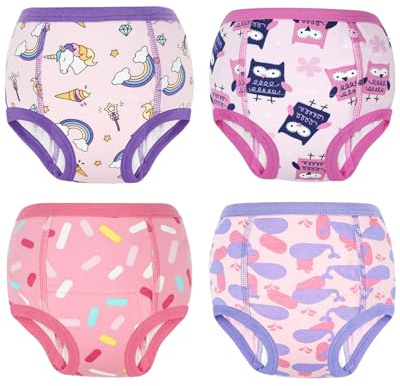 FLYISH DIRECT Calzoncillos de Entrenamiento para Niños y Niñas, 4-Pack de Ropa Interior de Entrenamiento Reutilizable, 100% Algodón, 6-Capas Absorbentes Braguitas de Aprendizaje, 3 años