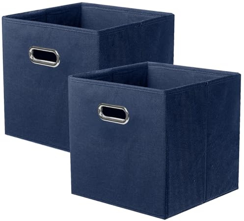 powerking Contenitore contenitore di stoccaggio in tessuto, 2 Pack pieghevole panno di stoccaggio Cube Organizer Cassetto con maniglia in metallo per armadio e giocattoli di stoccaggio, Blu Profondo