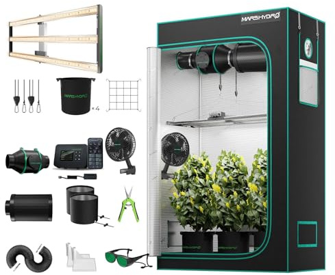 MARS HYDRO Growzelt Komplettset mit Smart Controller43,FC4000 Samsung LM301H App-Regelung Dimmbarer Grow Lampe,120X60X180cm 1680D Hoch Reflektierend Grow Box Komplettset,4 Effizientes Belüftungssatz