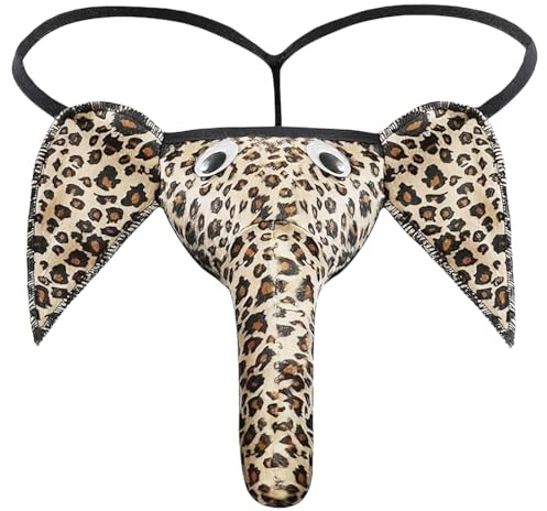 DOKRIN Strings homme，Sous-vêtement homme imprimé léopard, string éléphant, taille unique, string taille basse en forme de U