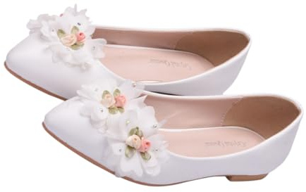 Mipcase Chaussures Plates Cuir pour Femmes à Bout Ouvert avec Lacets et Semelle Chaussures de Mariée à Fleurs et Nœud